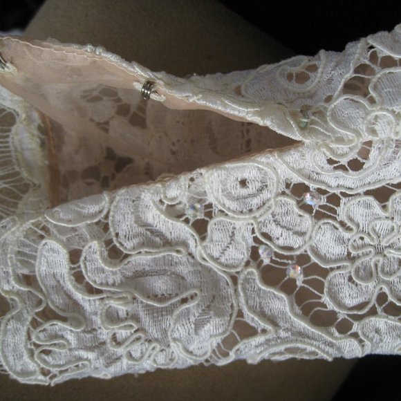 Michael Casey Ivory/Blush Alencon Lace Column Sheath Gown Long Dress Bridal Sz 6 - Picture 12 of 16